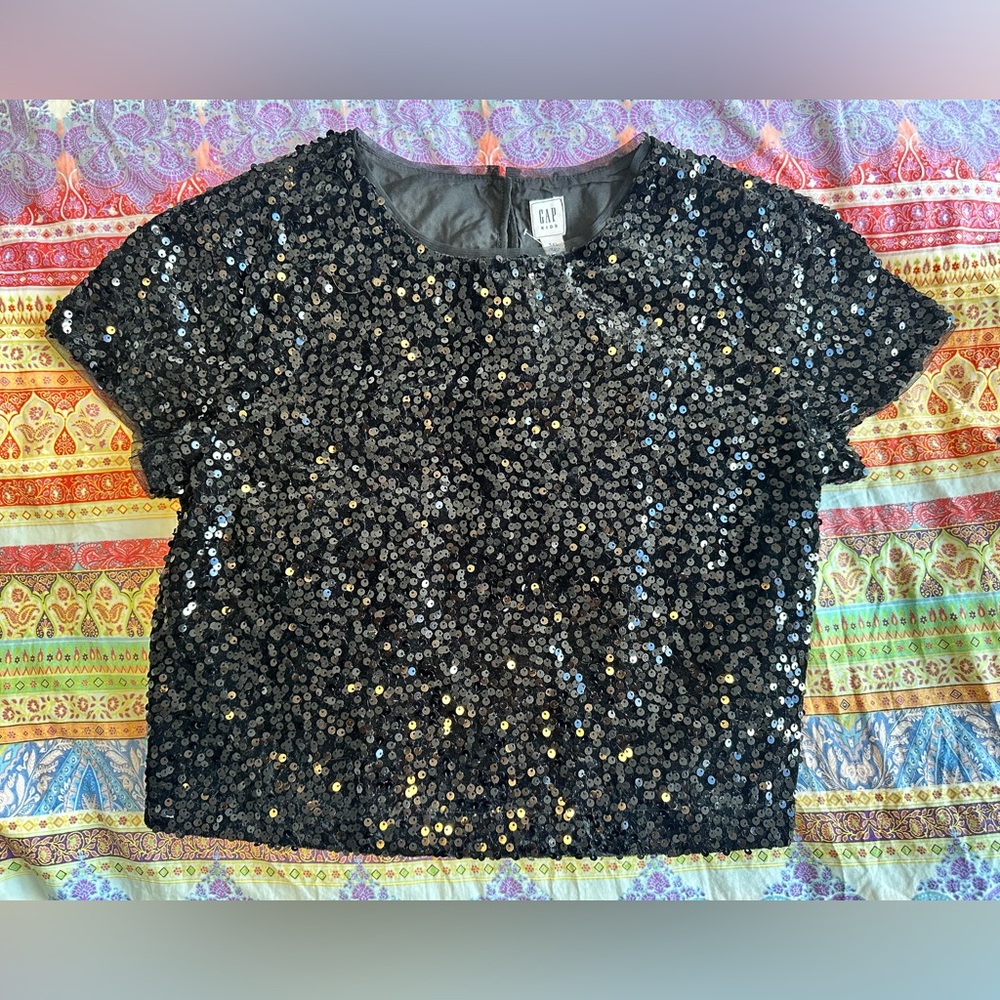 New GAP Kids Black Sequin Crop Top